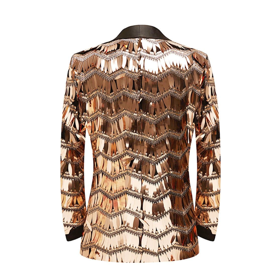 Phoenix Bronze Layered Sequin Tuxedo Set with Black Satin Shawl Lapel Jacket and Trousers