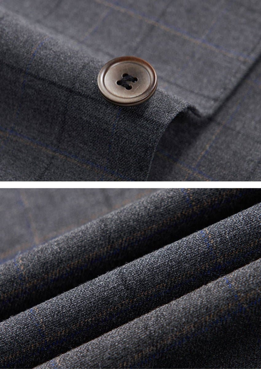 Men’s Gray Windowpane Plaid Slim Fit 3-Piece Suit Single-Breasted Notched Lapel