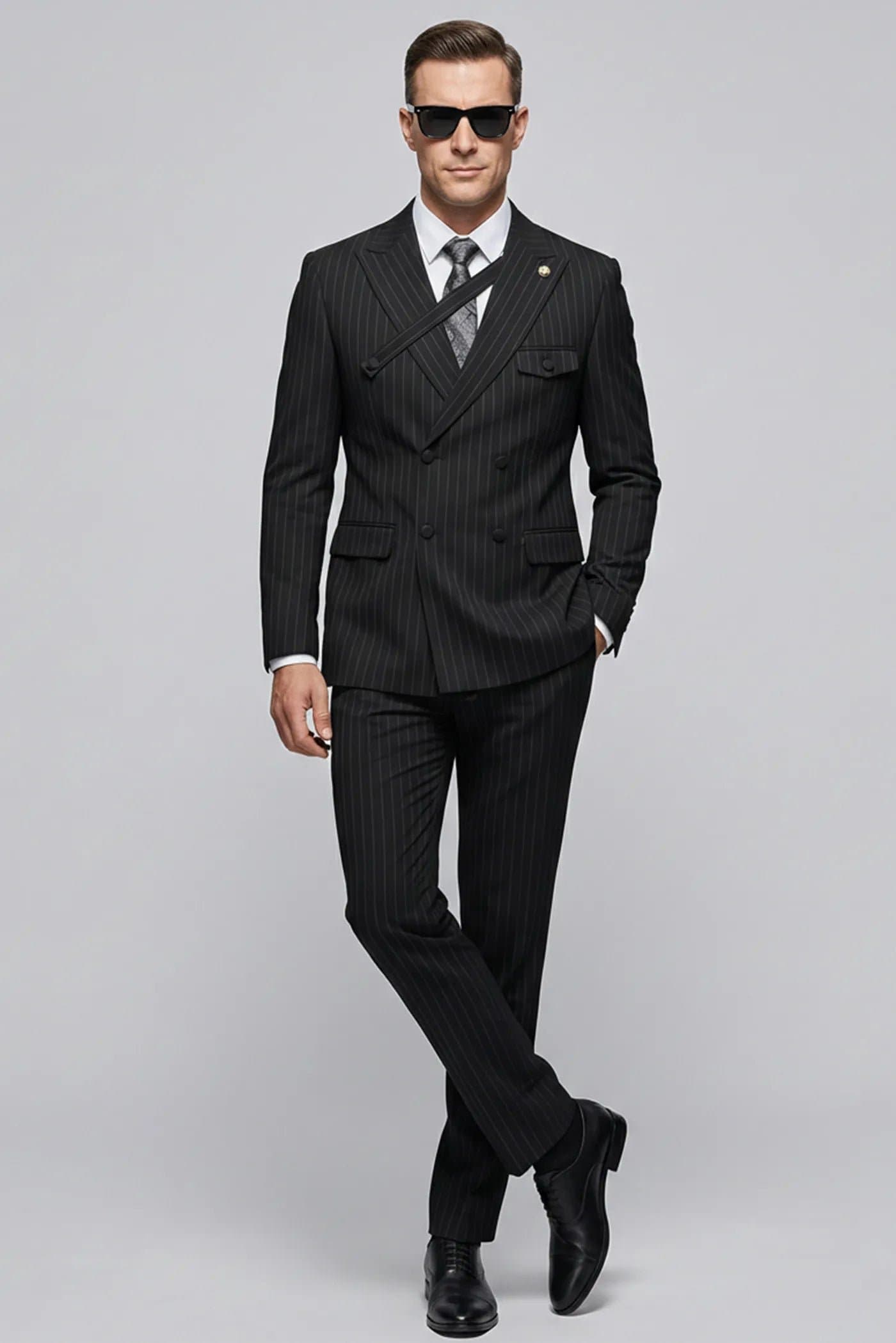 Obsidian Sentinel Midnight Black Pinstripe 2-Piece Slim Fit Suit - Jacket and Trousers