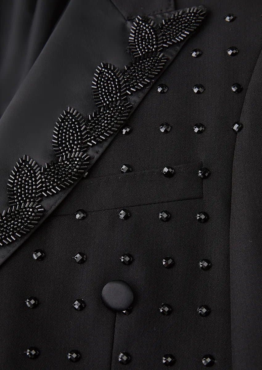 Phantom Vanguard Black Asymmetric Vine Beaded 2-Piece Tuxedo Jacket and Trousers Set