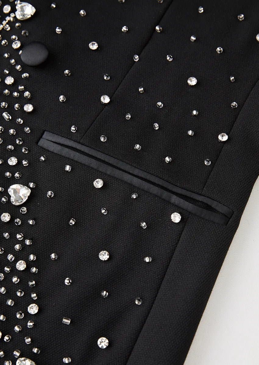 Obsidian Cascade Black Crystal Fringe 2-Piece Tuxedo Set Jacket Trousers Slim Fit