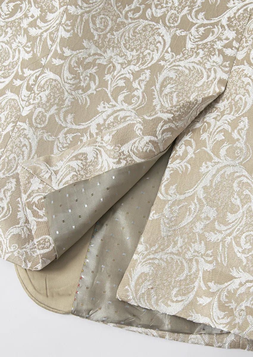 Aureate Empire Champagne Gold Jacquard 3-Piece Tuxedo Slim Fit Jacket Vest Trousers