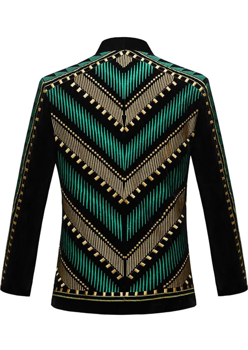 Asante Zenith Green Heritage Velvet Dinner Jacket with Gold Embroidery