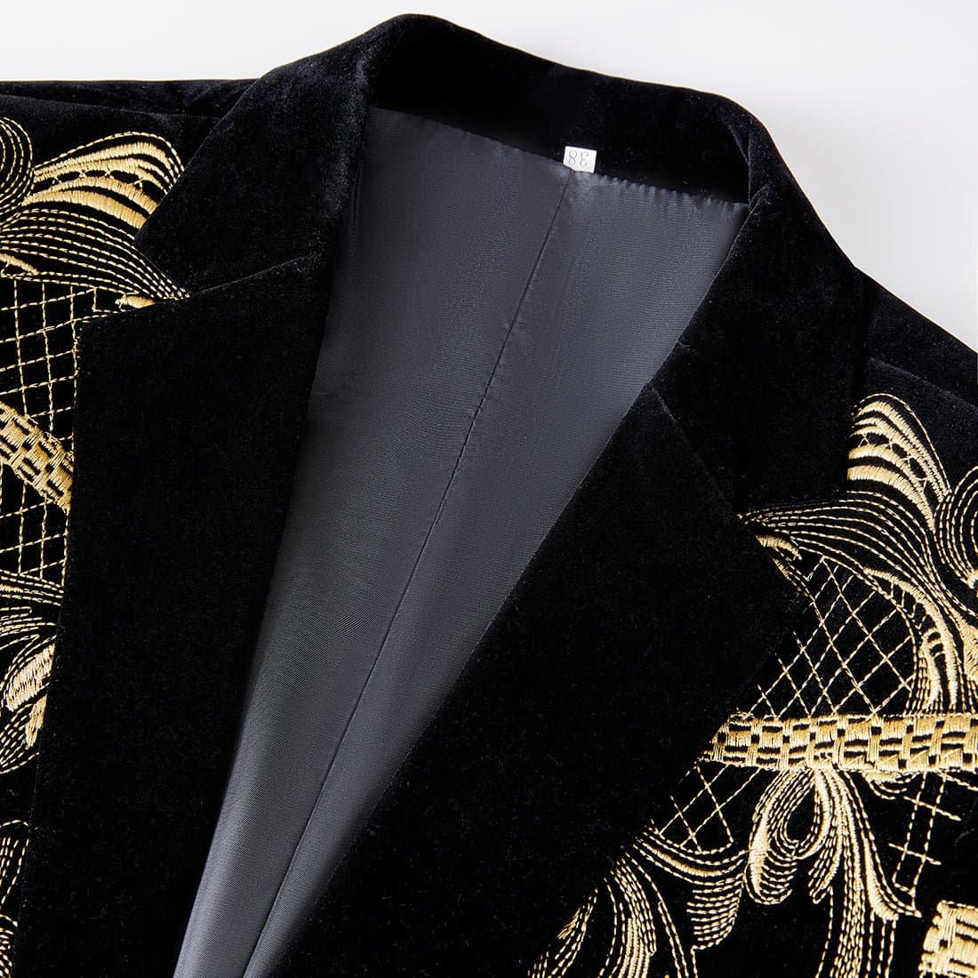 Black Velvet Gold Embroidered Tuxedo Jacket and Trousers Set Slim Fit