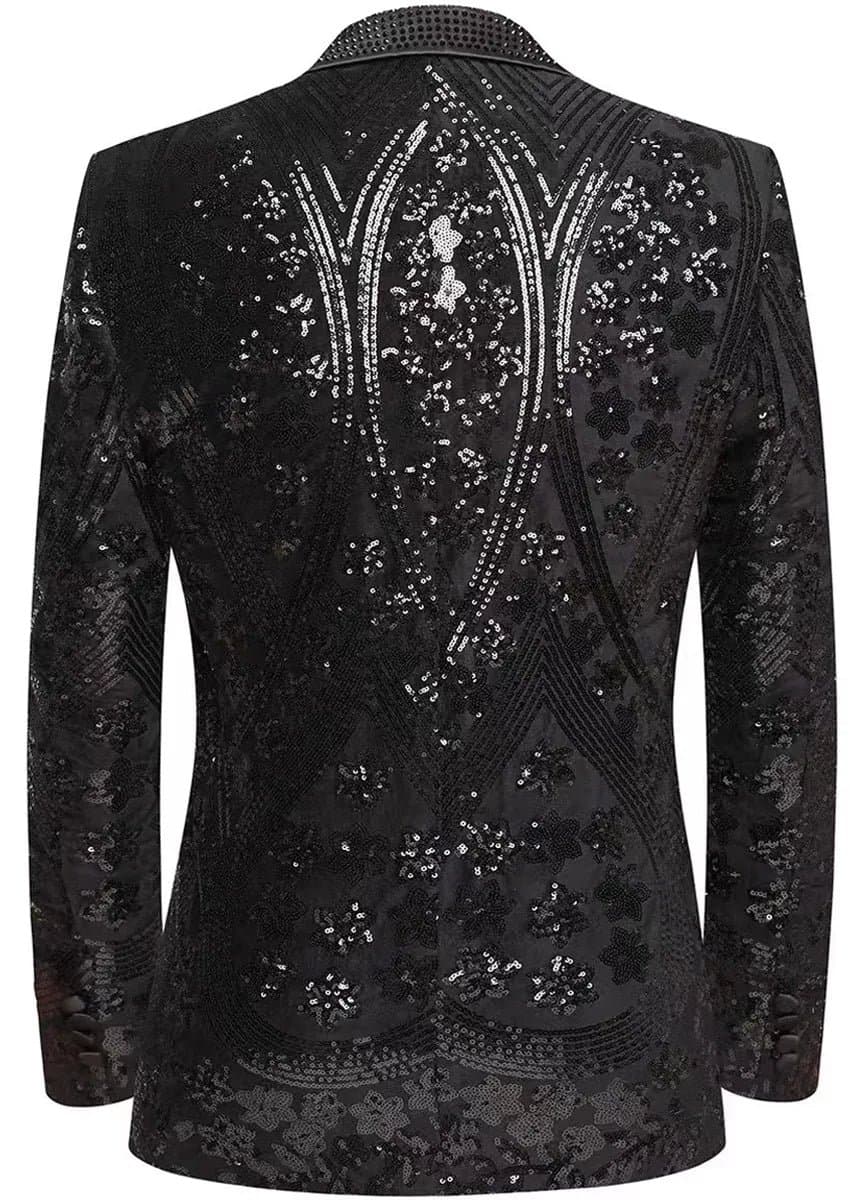Obsidian Galaxy Black Sequin Velvet Dinner Jacket Slim Fit