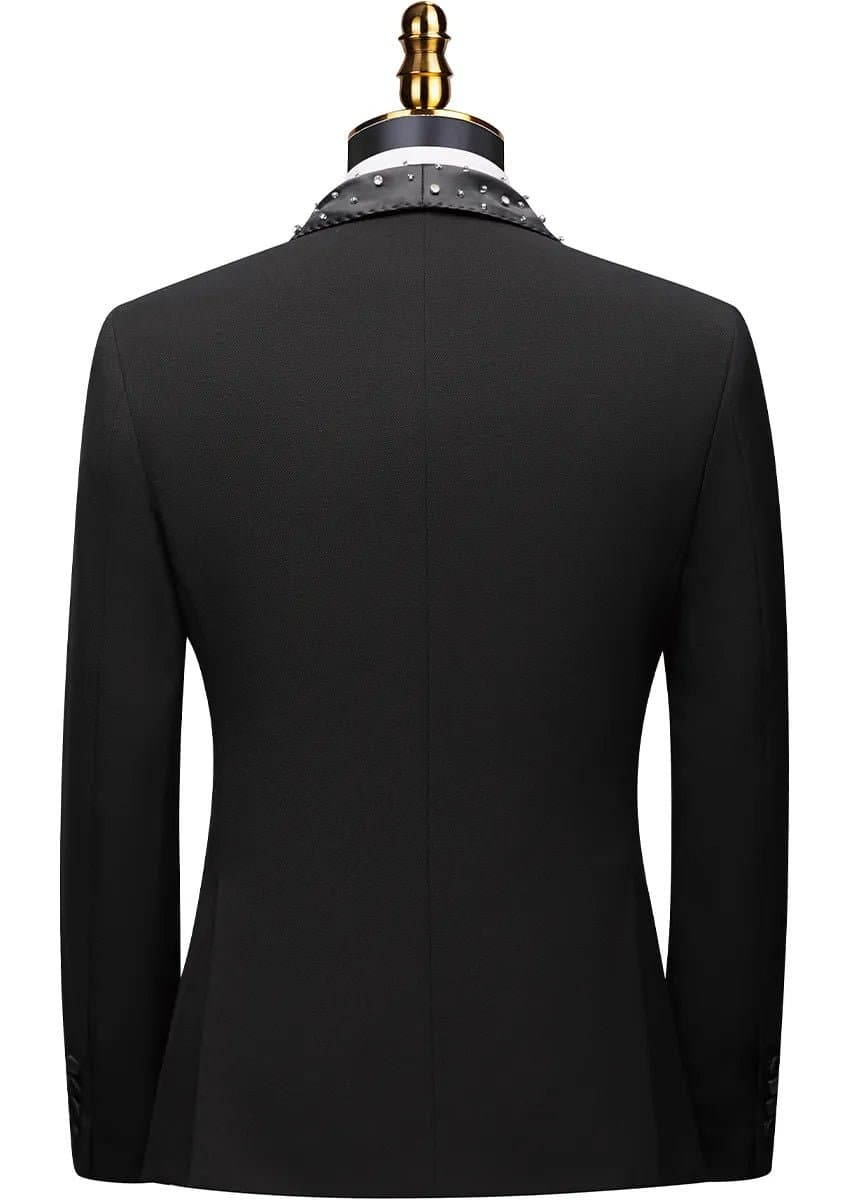Obsidian Cascade Black Crystal Fringe 2-Piece Tuxedo Set Jacket Trousers Slim Fit