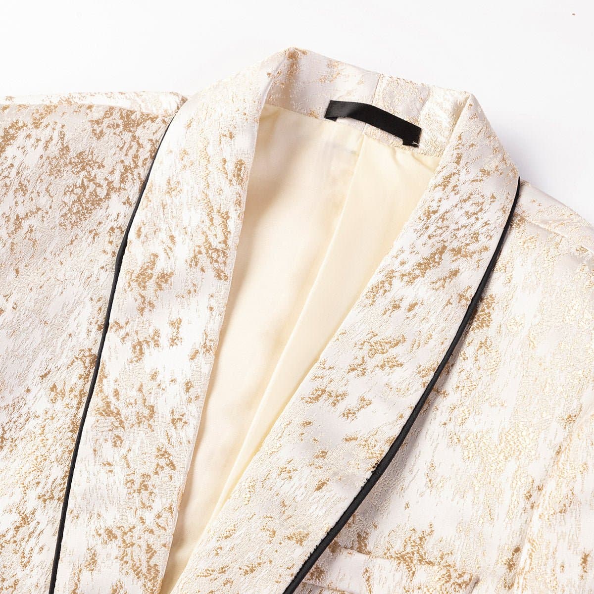 Champagne Gold Jacquard Dinner Jacket with Shawl Lapel and Black Piping