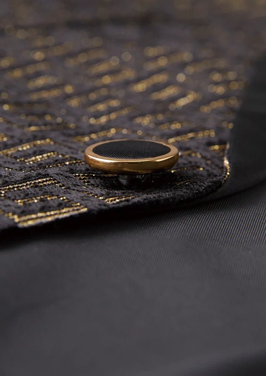 Obsidian Pantheon Black & Gold Jacquard 3-Piece Slim Fit Tuxedo Jacket Vest Trousers
