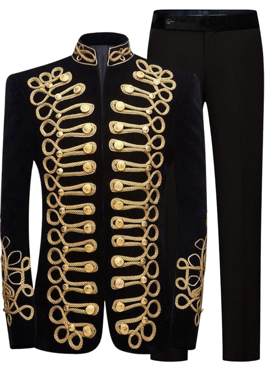 Citadel Chevalier Black Velvet Gold Braided Tuxedo Set 2-Piece Jacket Trousers