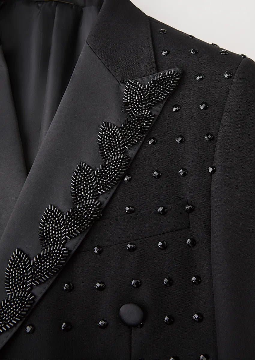 Phantom Vanguard Black Asymmetric Vine Beaded 2-Piece Tuxedo Jacket and Trousers Set