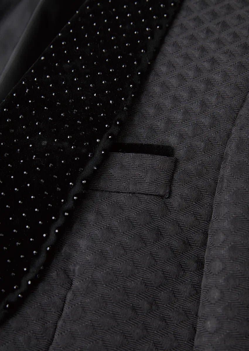 Obsidian Masterpiece Black Jacquard Velvet 3-Piece Slim Fit Tuxedo Set Jacket Vest Trousers