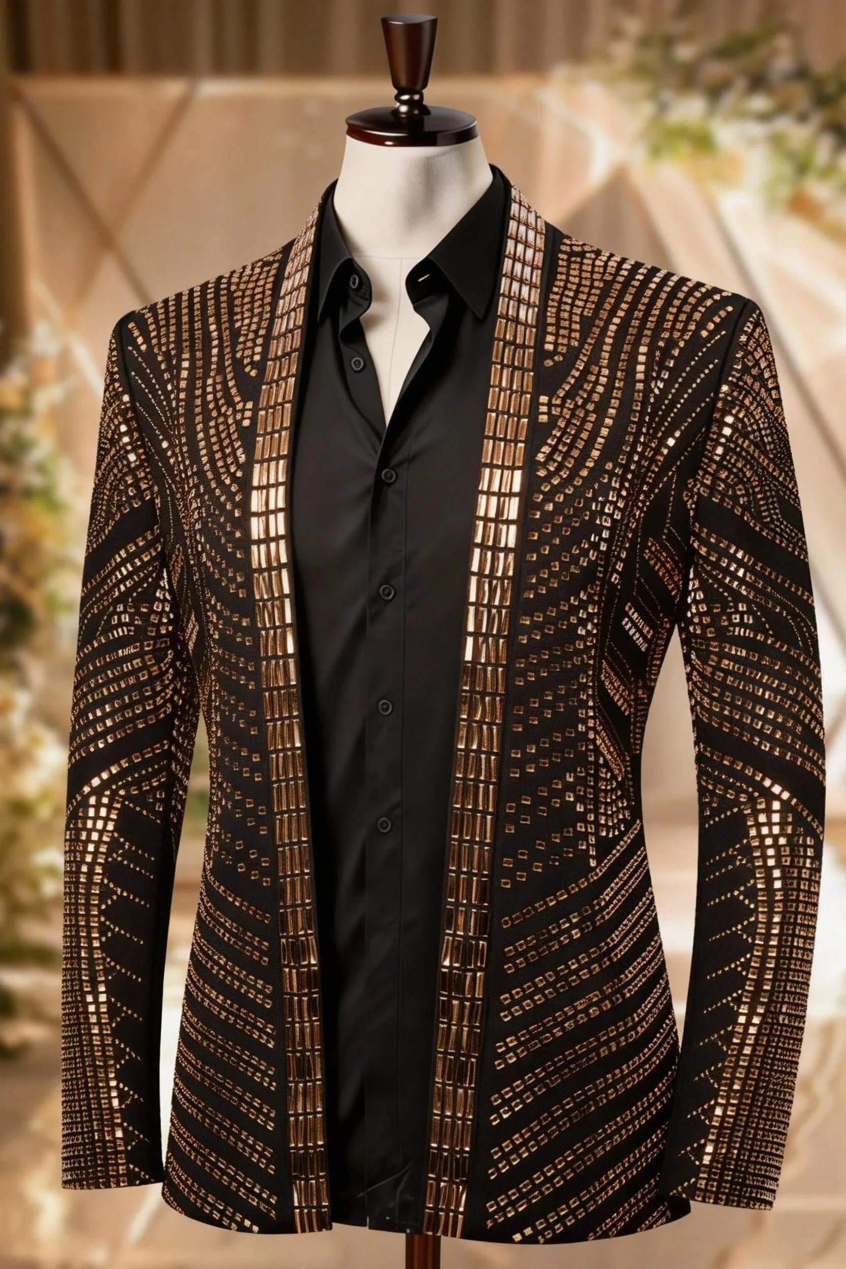 Obsidian & Gold Crystal Dinner Jacket - Gilded Pharaoh Slim Fit Men's Jacket