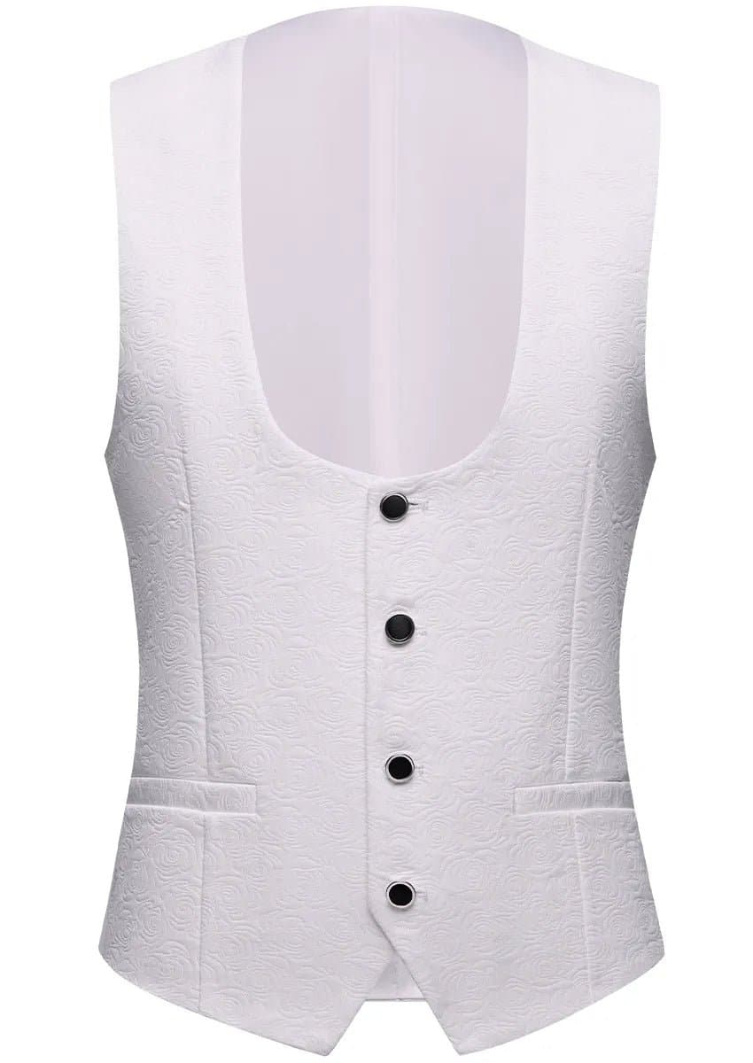 Alabaster Imperial White Rose Jacquard Gold Beaded 3-Piece Tuxedo Slim Fit