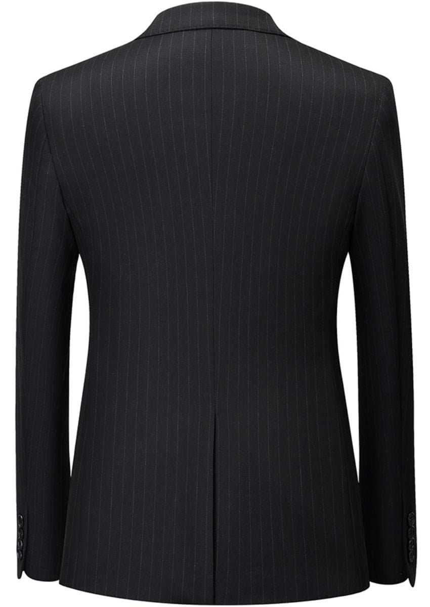 Obsidian Peak Black Pinstripe Double-Breasted Vest 3-Piece Slim Fit Suit Set