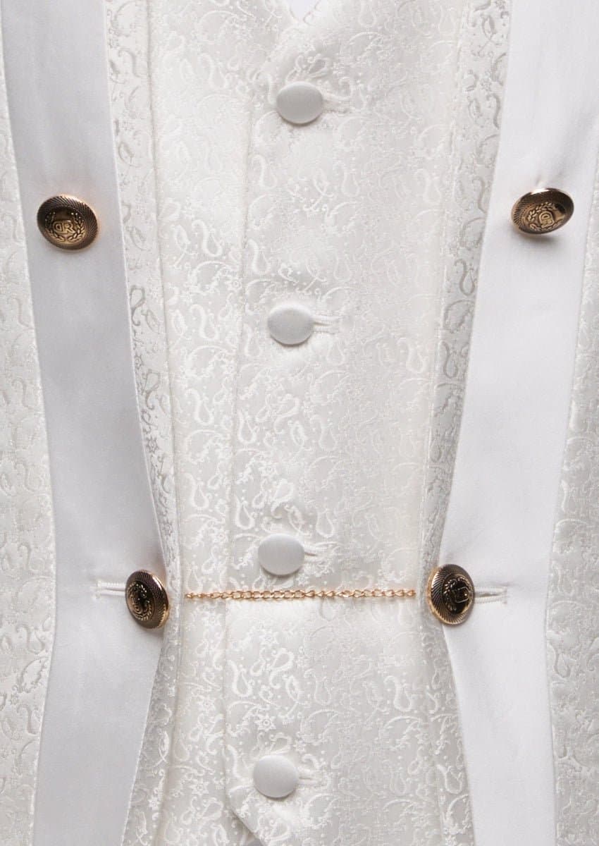 Ivory Meridian White Paisley Jacquard 3-Piece Tuxedo - Slim Fit Jacket Vest Black Trousers
