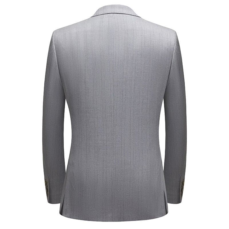 Sterling Pinstripe Light Grey Textured 3-Piece Slim Fit Suit Set - Jacket Vest Trousers