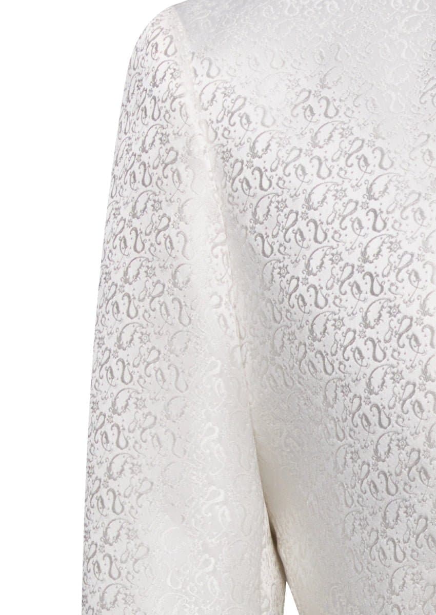 Ivory Meridian White Paisley Jacquard 3-Piece Tuxedo - Slim Fit Jacket Vest Black Trousers