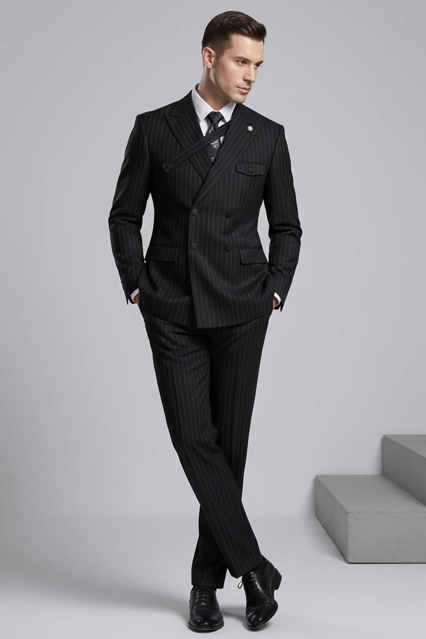 Obsidian Sentinel Midnight Black Pinstripe 2-Piece Slim Fit Suit - Jacket and Trousers