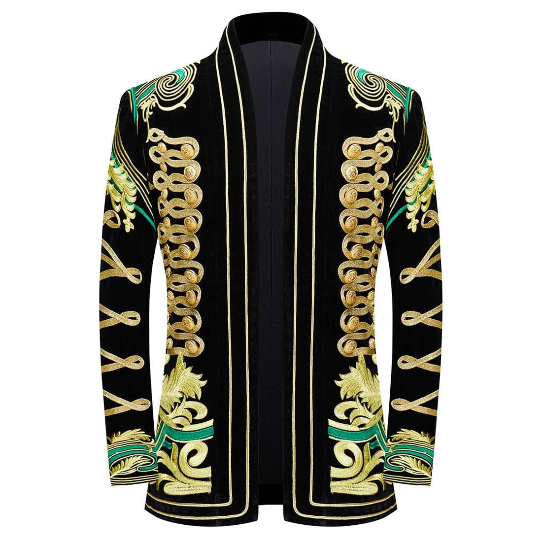 Black Velvet Gold Braided Hussar Tuxedo Jacket and Trousers Set