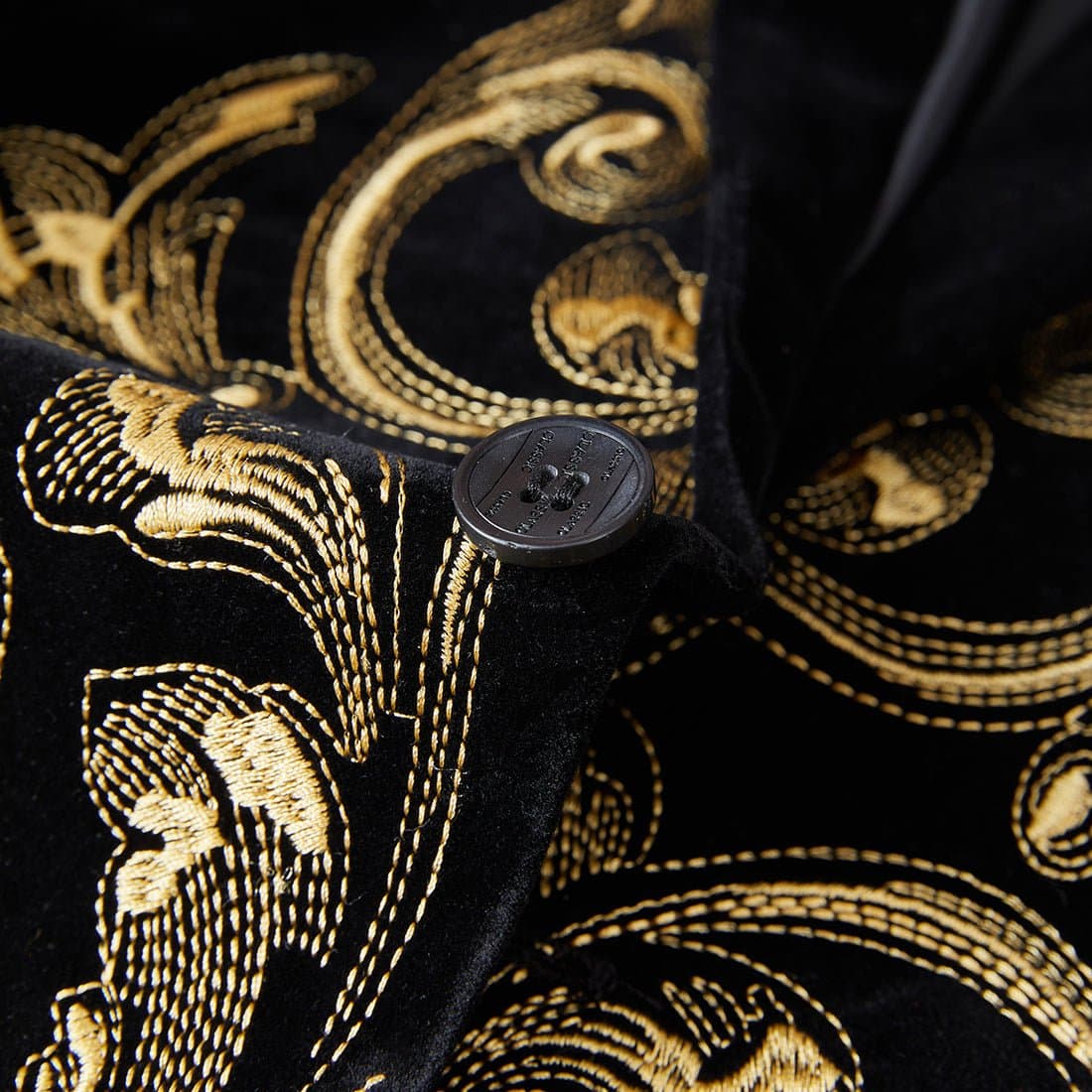 Black Velvet Gold Embroidered Tuxedo Jacket and Trousers Set Slim Fit