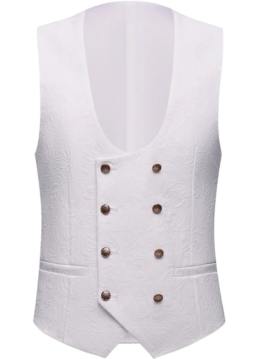 Obsidian Vanguard White Black Wing Beaded Contrast 3-Piece Tuxedo Slim Fit