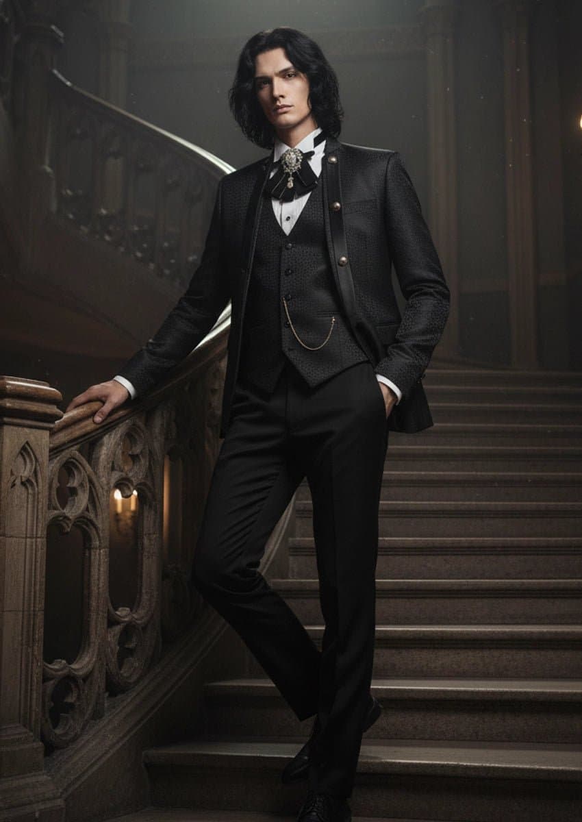 Black Paisley Jacquard 3-Piece Tuxedo - Slim Fit Jacket Vest Trousers
