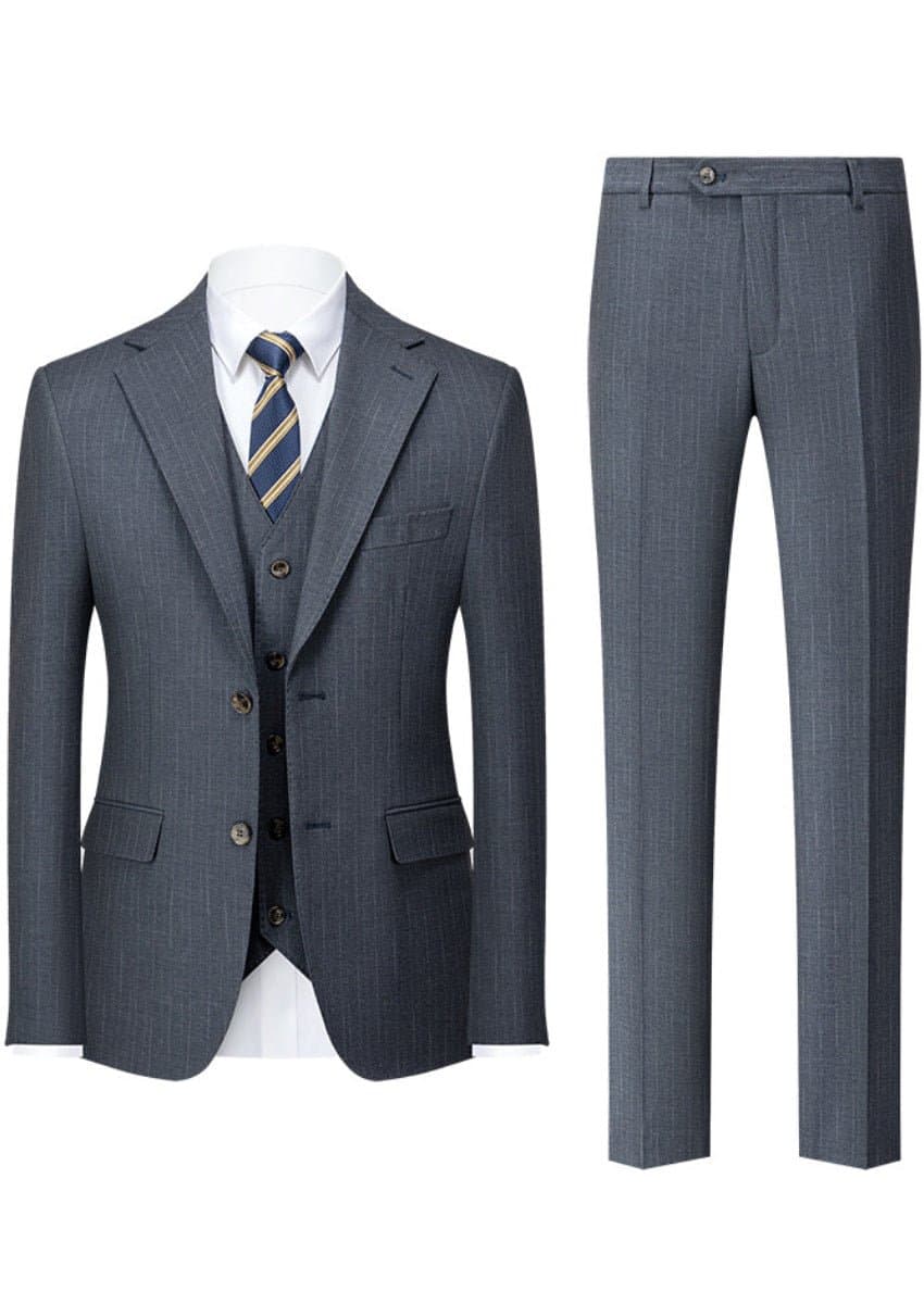 Men's Dark Grey 3-Piece Slim Fit Suit Set with Side Slit Single-Breasted Notched Lapel