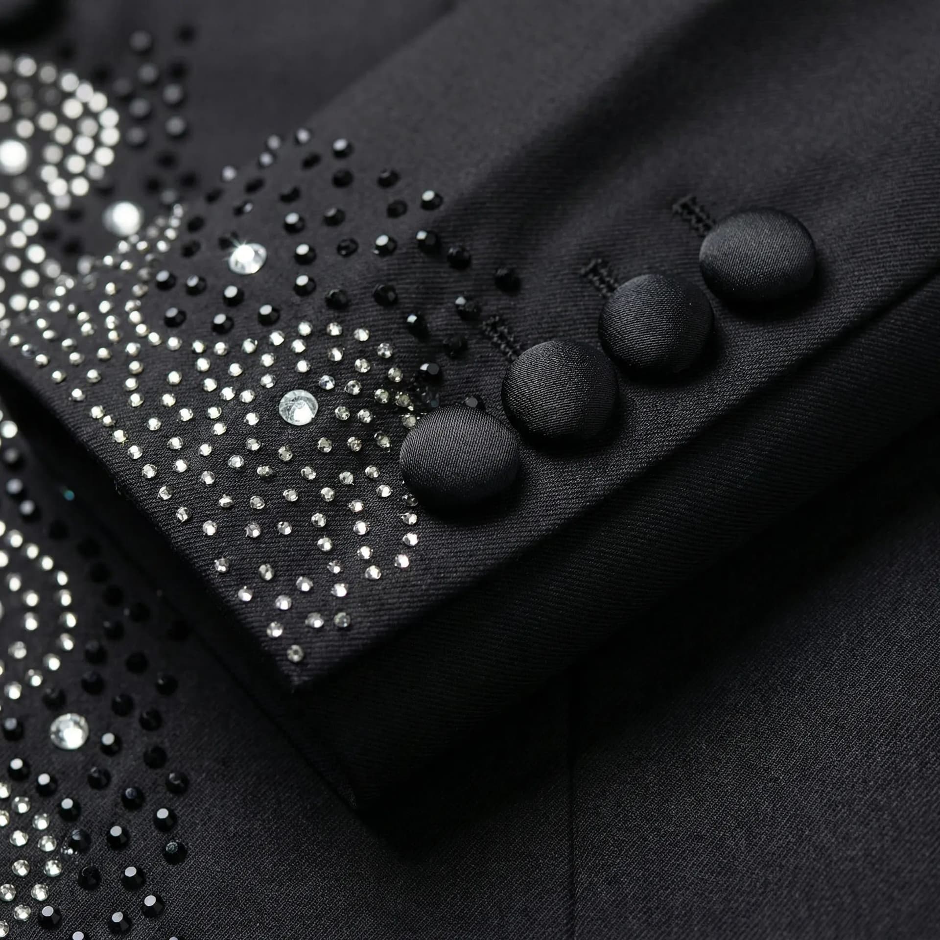 Obsidian Stardust Black Crystal Embellished 3-Piece Tuxedo Set Slim Fit