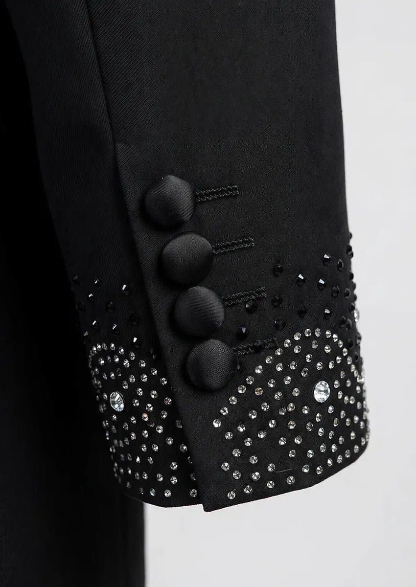 Obsidian Stardust Black Crystal Embellished 3-Piece Tuxedo Set Slim Fit