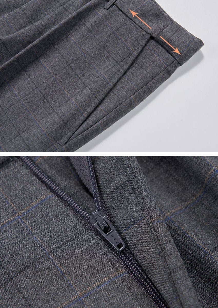 Men’s Gray Windowpane Plaid Slim Fit 3-Piece Suit Single-Breasted Notched Lapel