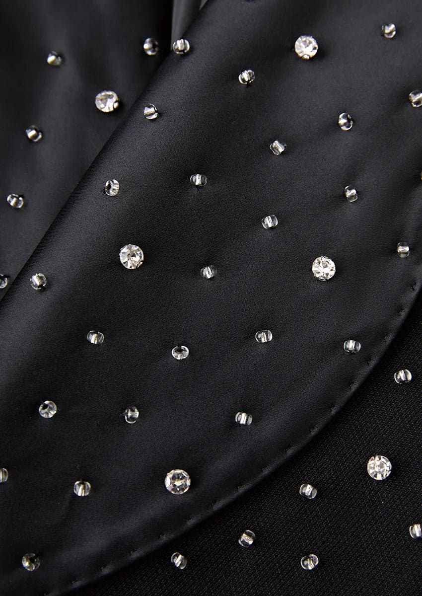 Obsidian Cascade Black Crystal Fringe 2-Piece Tuxedo Set Jacket Trousers Slim Fit