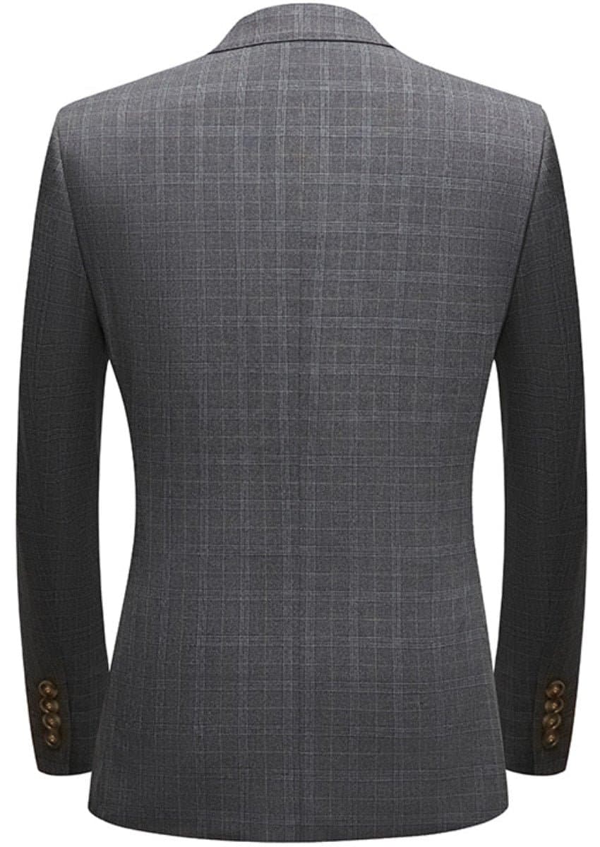Charcoal Grey Textured Windowpane 3-Piece Suit Set with Double-Breasted Vest