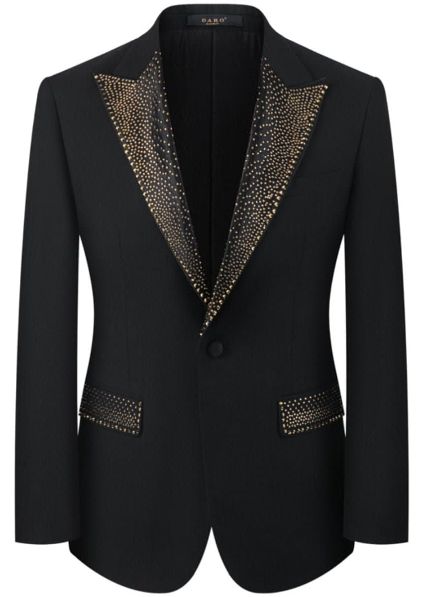 Midnight Mosaic Black & Gold Crystal Peak Lapel 3-Piece Slim Fit Tuxedo Set