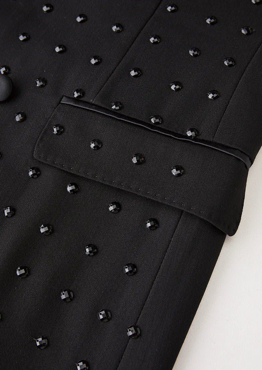 Phantom Vanguard Black Asymmetric Vine Beaded 2-Piece Tuxedo Jacket and Trousers Set
