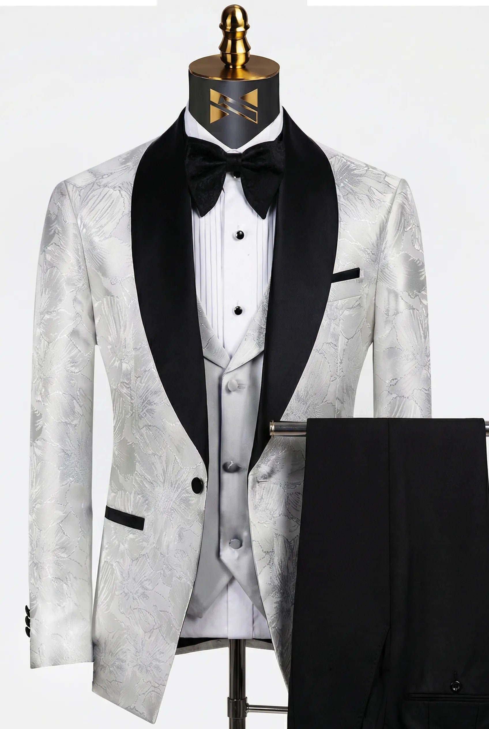 Alabaster Zenith Floral Jacquard Shawl Collar Tuxedo 3-Piece Suit 34R-54R
