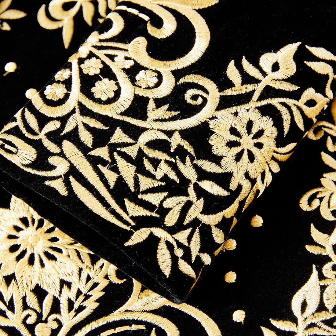 Black Velvet Gold Embroidered Tuxedo Set Jacket and Trousers Slim Fit