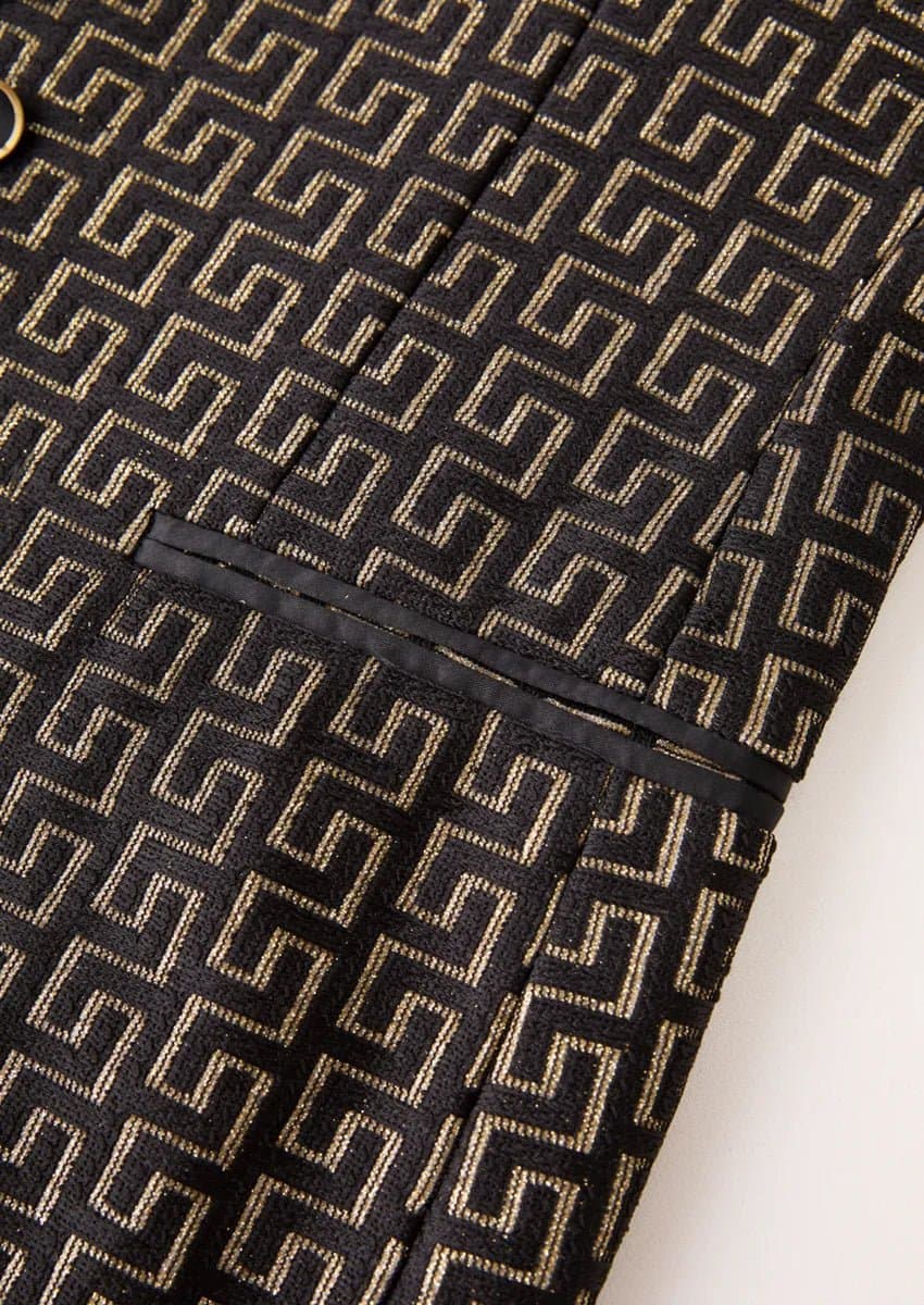 Obsidian Pantheon Black & Gold Jacquard 3-Piece Slim Fit Tuxedo Jacket Vest Trousers