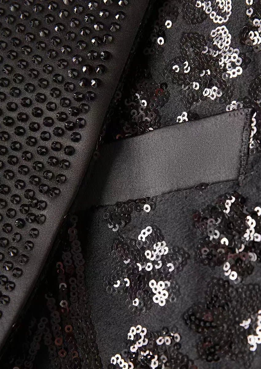 Obsidian Galaxy Black Sequin Velvet Dinner Jacket Slim Fit