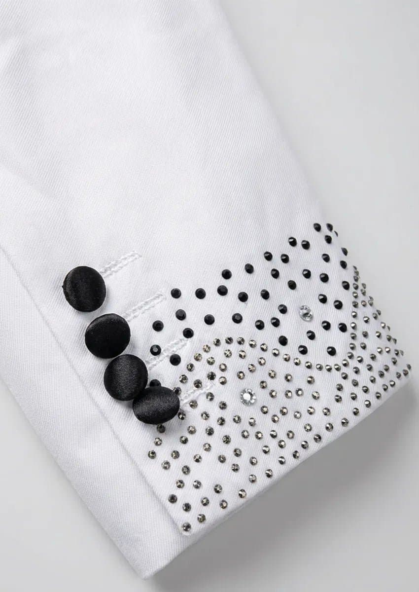 White Black Crystal Shawl Collar 3-Piece Tuxedo Set with Rhinestones