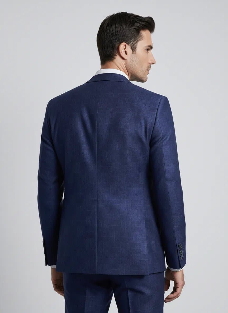 Royal Blue Geometric Sapphire Canvas 3-Piece Suit Set Jacket Vest Trousers Slim Fit