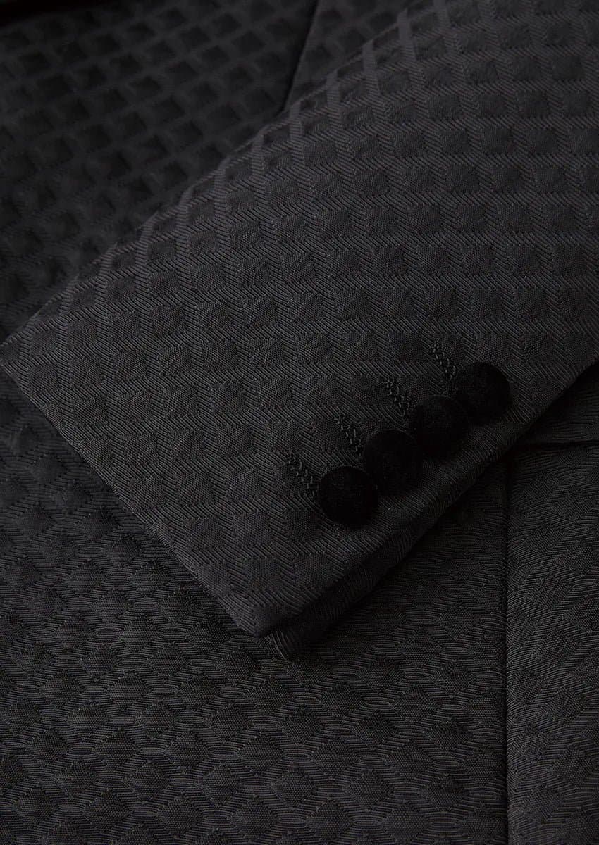 Obsidian Masterpiece Black Jacquard Velvet 3-Piece Slim Fit Tuxedo Set Jacket Vest Trousers