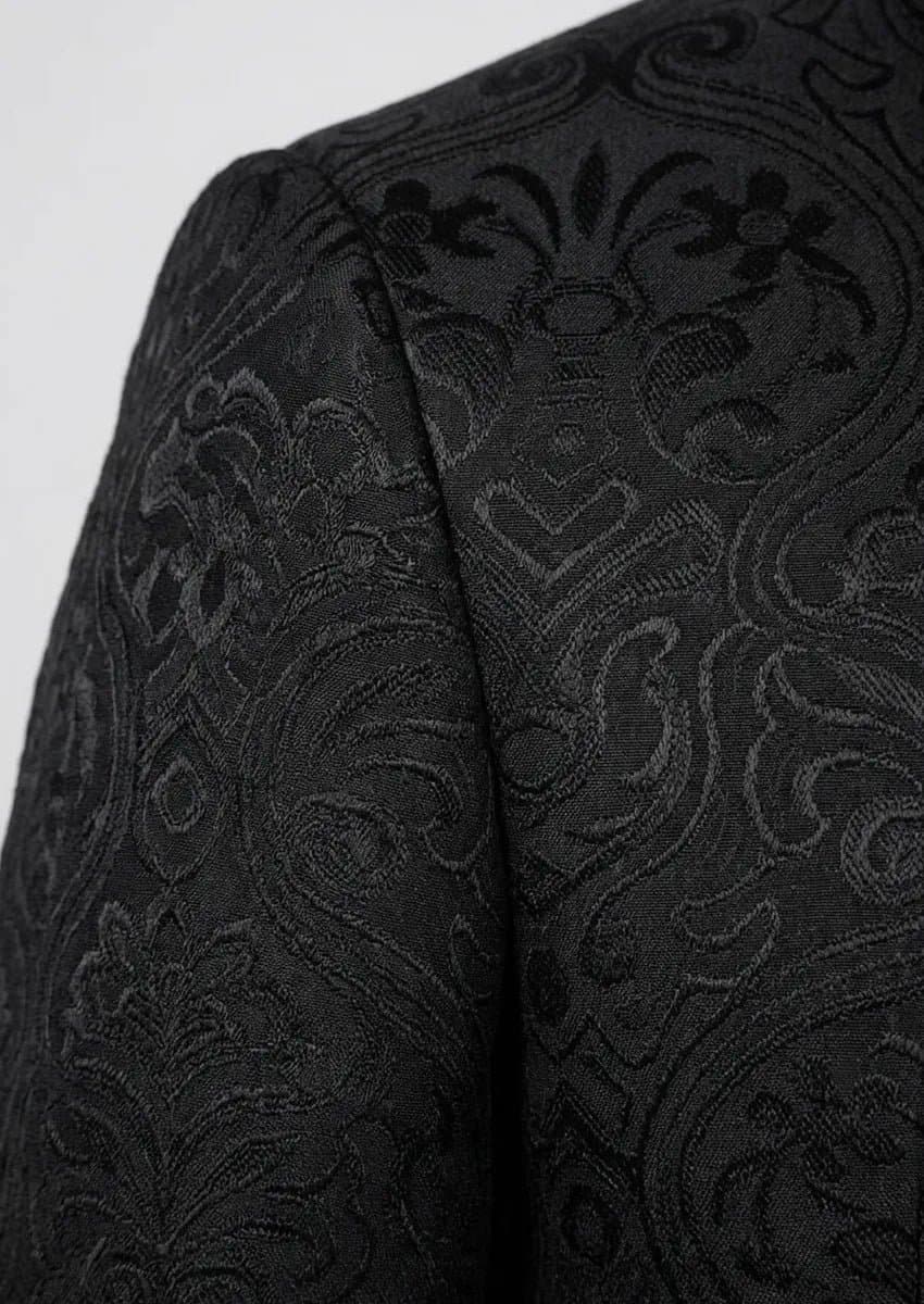 Black Damask Gold Trim 3-Piece Tuxedo Set Obsidian Gilt Slim Fit Jacket Vest Trousers