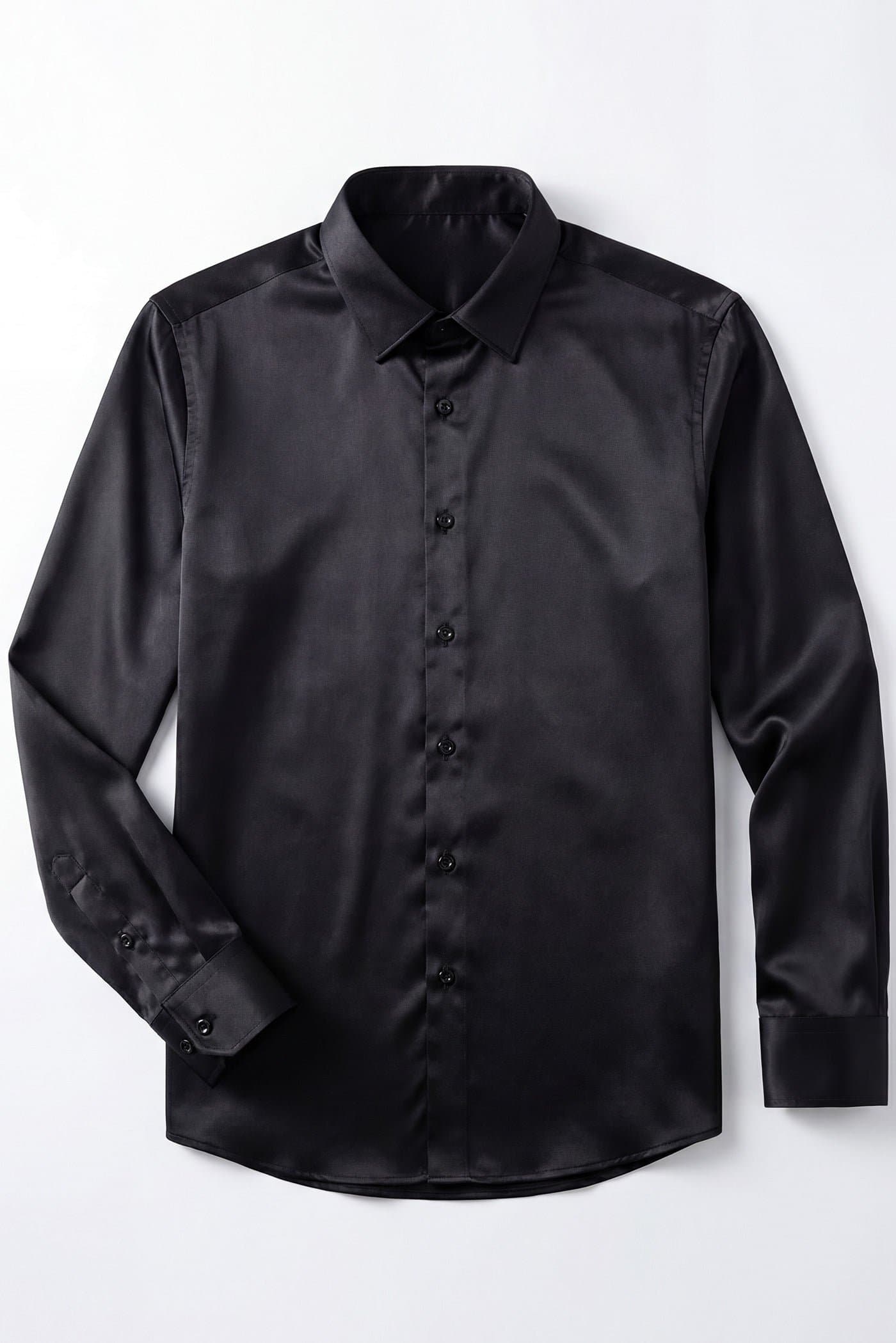Men's Silk Satin Long Sleeve Shirt Black White Relaxed Fit Polyester Spandex