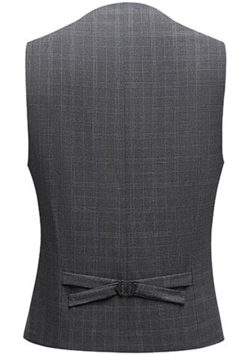 Charcoal Grey Textured Windowpane 3-Piece Suit Set with Double-Breasted Vest