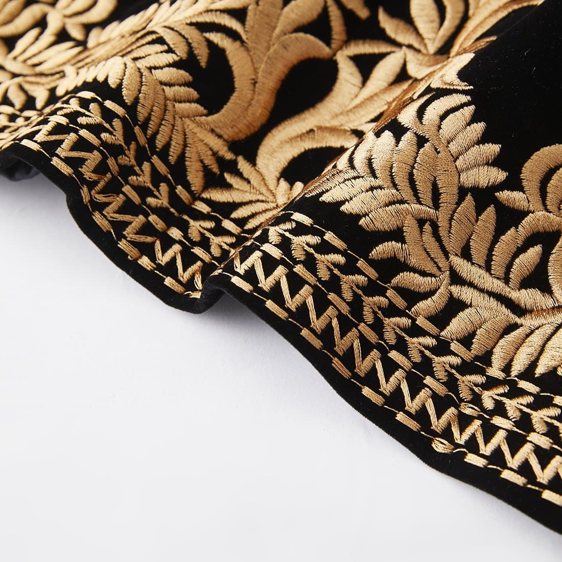 Black Velvet Gold Leaf Fern Embroidered Tuxedo Jacket and Trousers Set