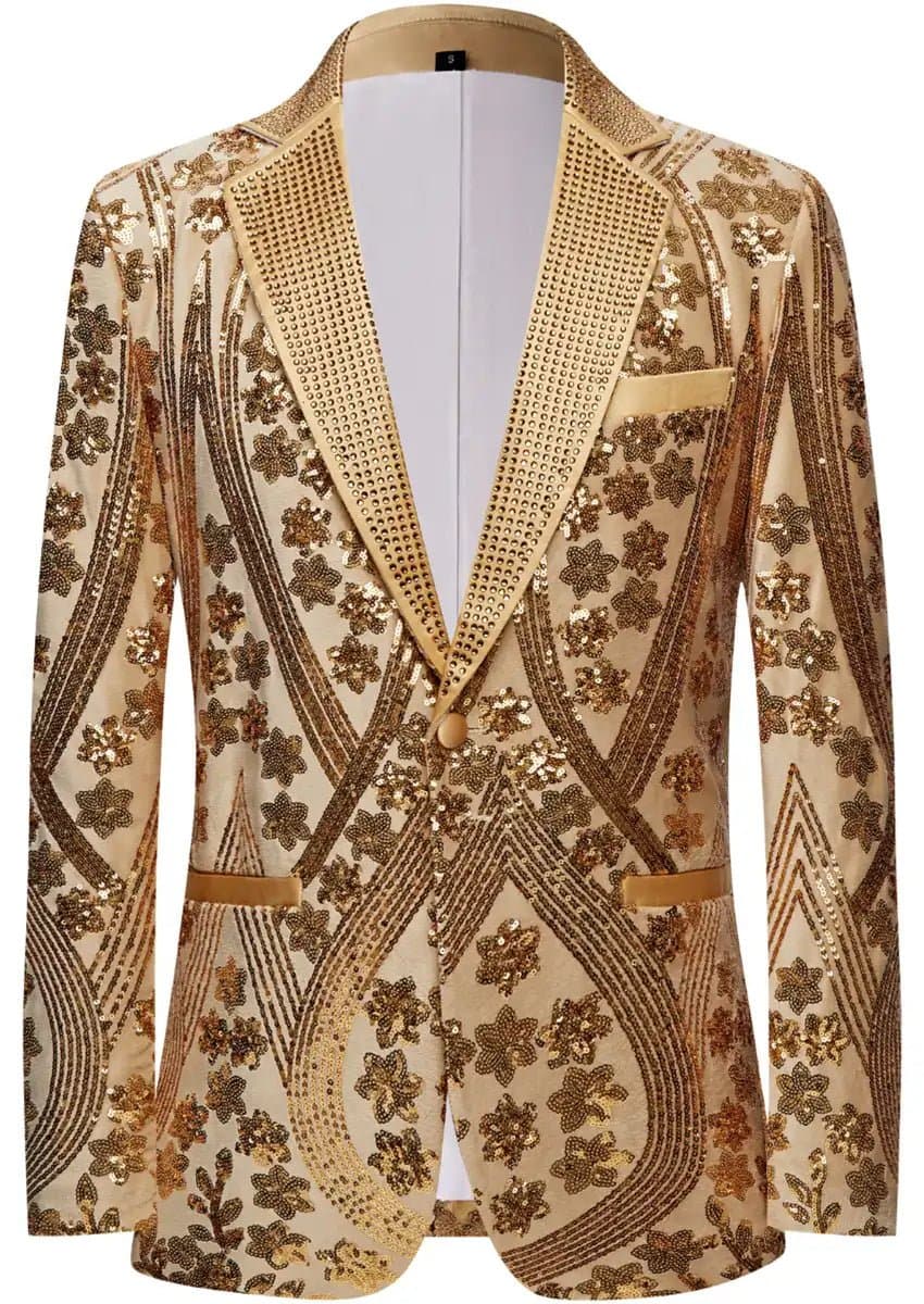 Champagne Gold Sequin Dinner Jacket - Solar Flare Slim Fit Men's Jacket