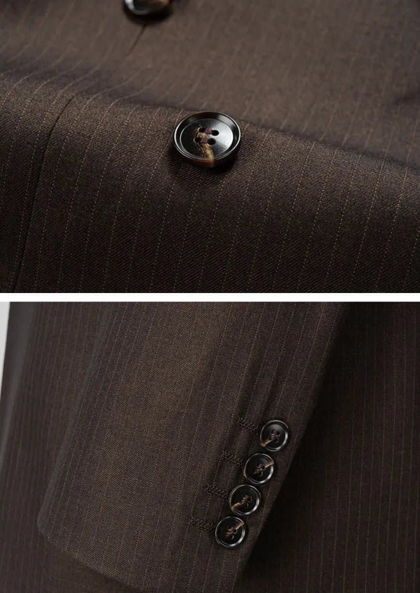 Men’s Brown Double-Breasted Striped Slim Fit Suit 2-Piece Set