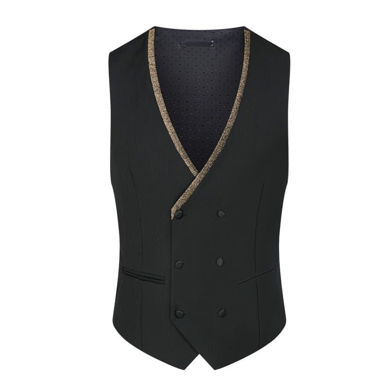 Black Damask Gold Trim 3-Piece Tuxedo Set Obsidian Gilt Slim Fit Jacket Vest Trousers