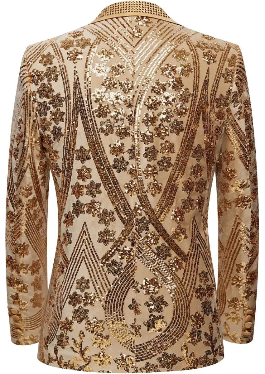 Champagne Gold Sequin Dinner Jacket - Solar Flare Slim Fit Men's Jacket