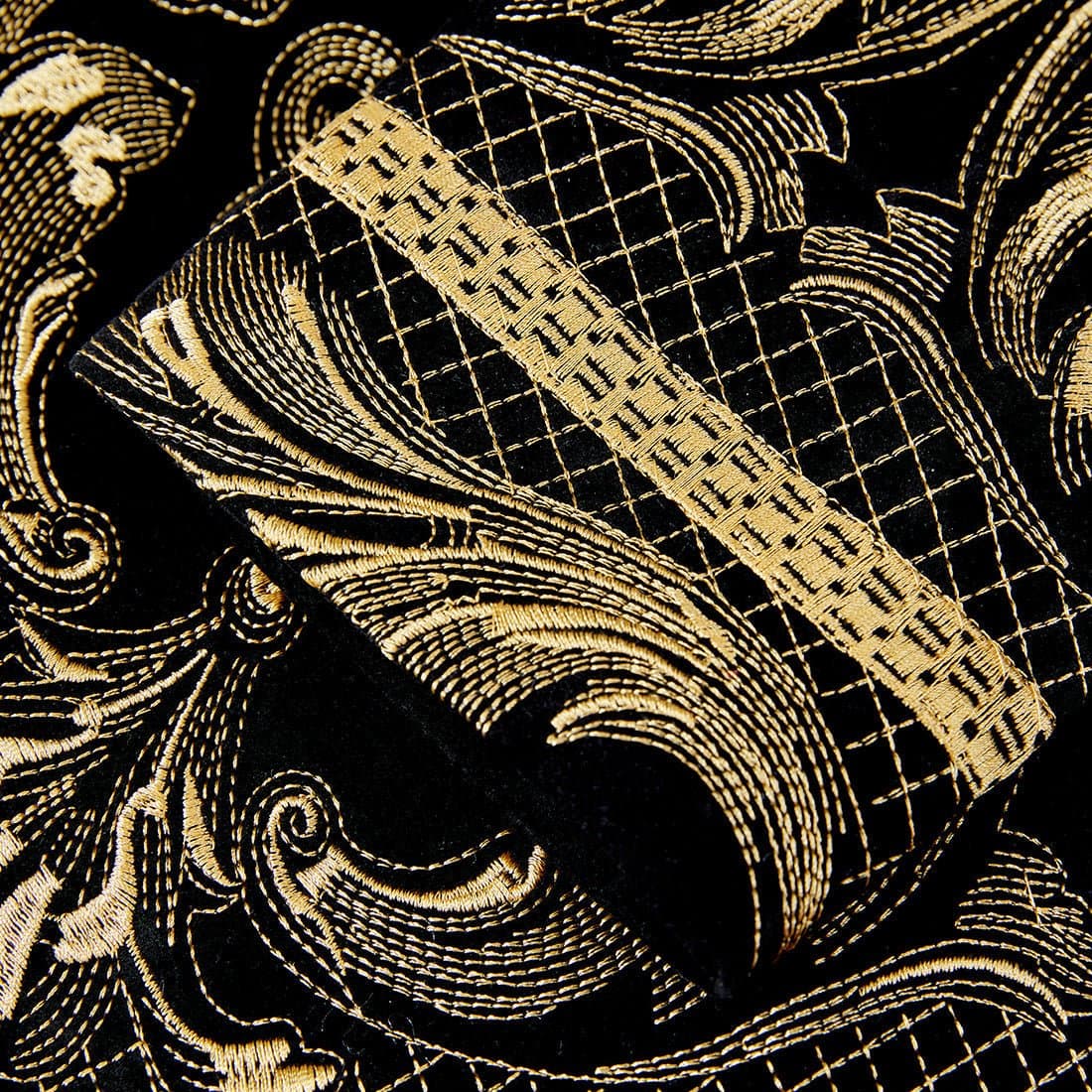 Black Velvet Gold Embroidered Tuxedo Jacket and Trousers Set Slim Fit